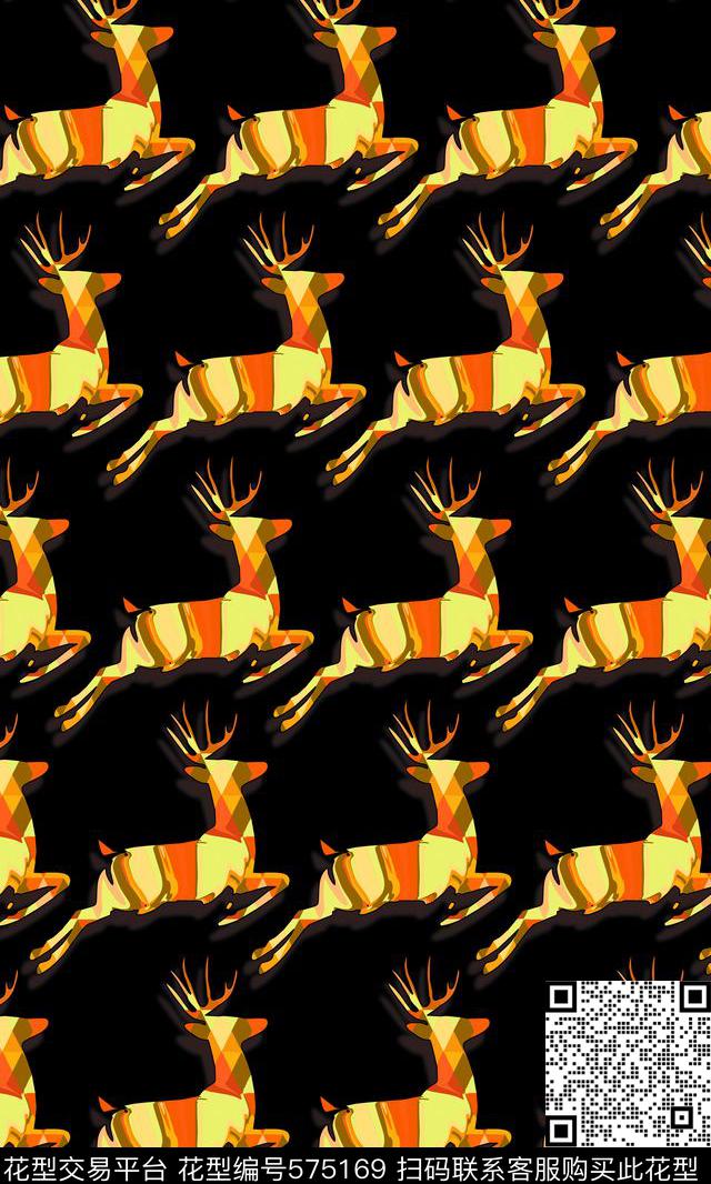时尚简约动物元素鹿传统印花华亿平台下载（图片编号: 575169） - 瓦栏（Walan）