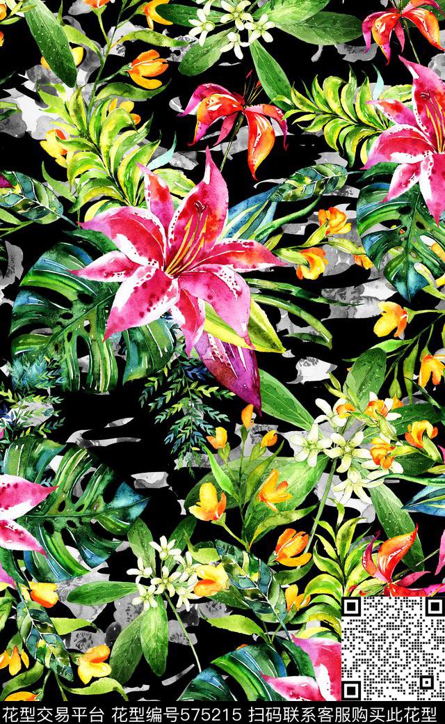 水彩女装连衣裙热带雨林数码印花华亿平台下载（图片编号: 575215） - 瓦栏（Walan）