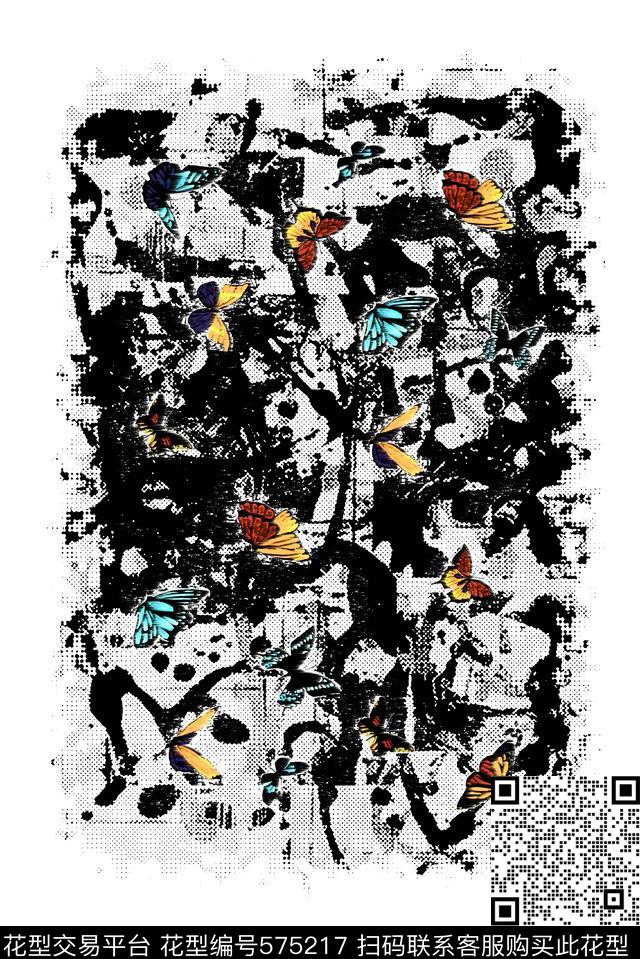 定位花潮男笔触数码印花华亿平台下载（图片编号: 575217） - 瓦栏（Walan）