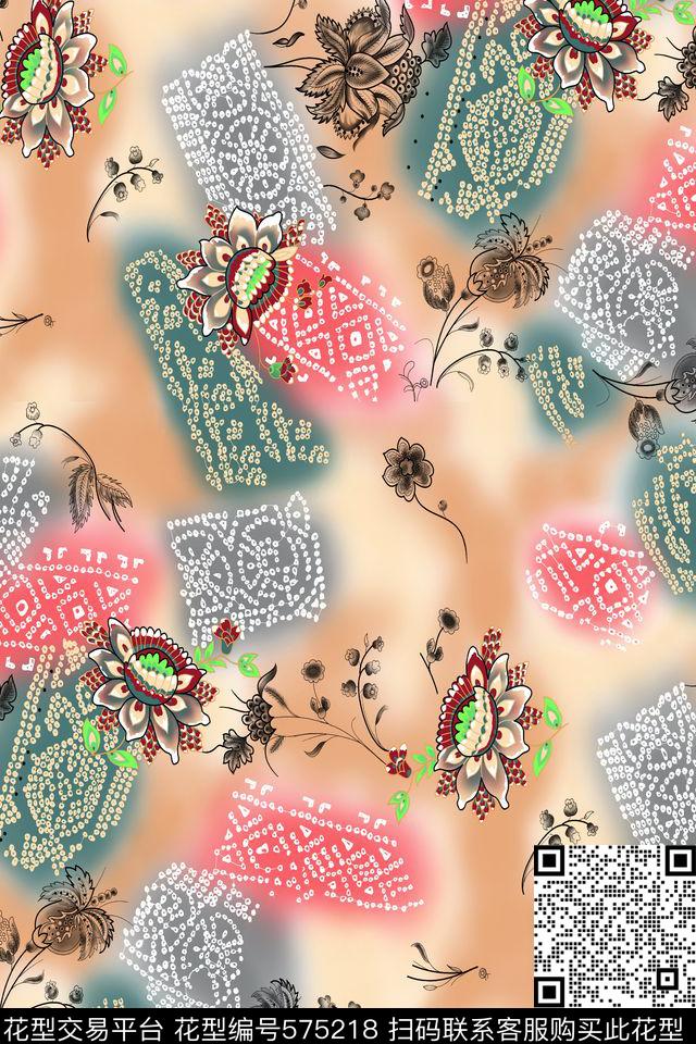 花卉分色手绘印花传统印花华亿平台下载（图片编号: 575218） - 瓦栏（Walan）