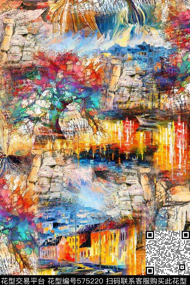 女装潮流时尚大牌油画风景拼接数码印花华亿平台下载（图片编号: 575220） - 瓦栏（Walan）