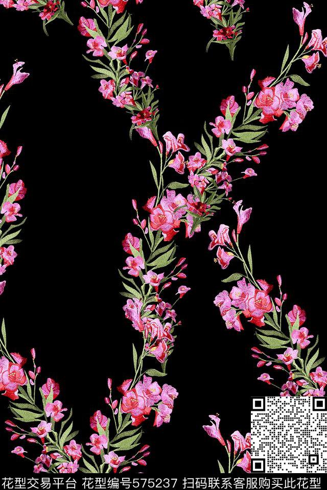 中国风绣花花卉条纹花卉数码印花华亿平台下载（图片编号: 575237） - 瓦栏（Walan）