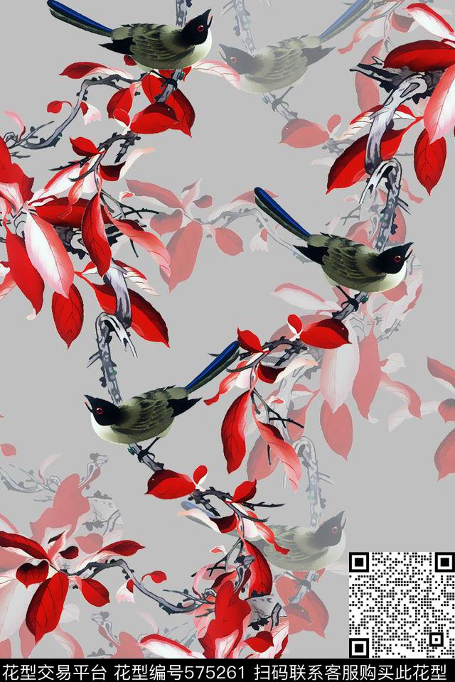 花鸟花卉定位数码印花华亿平台下载（图片编号: 575261） - 瓦栏（Walan）