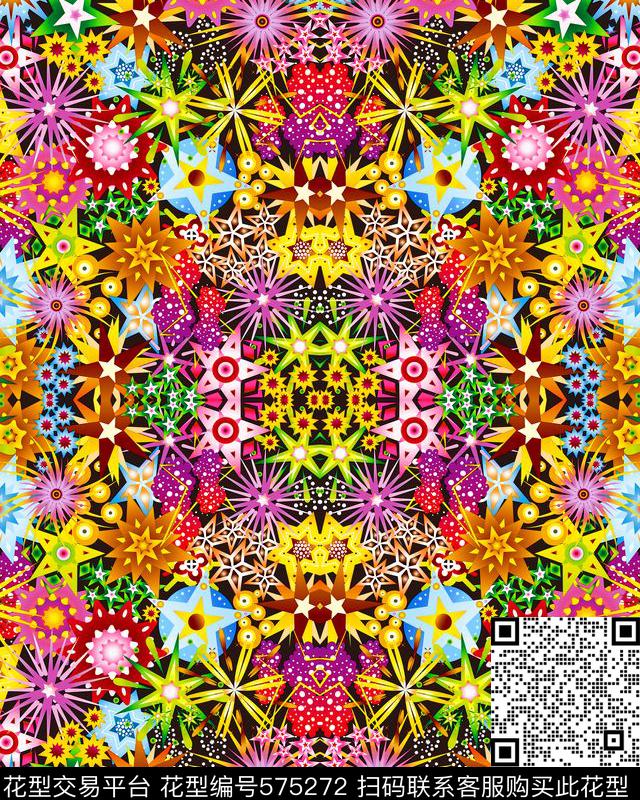 创意抽象花几何数码印花华亿平台下载（图片编号: 575272） - 瓦栏（Walan）