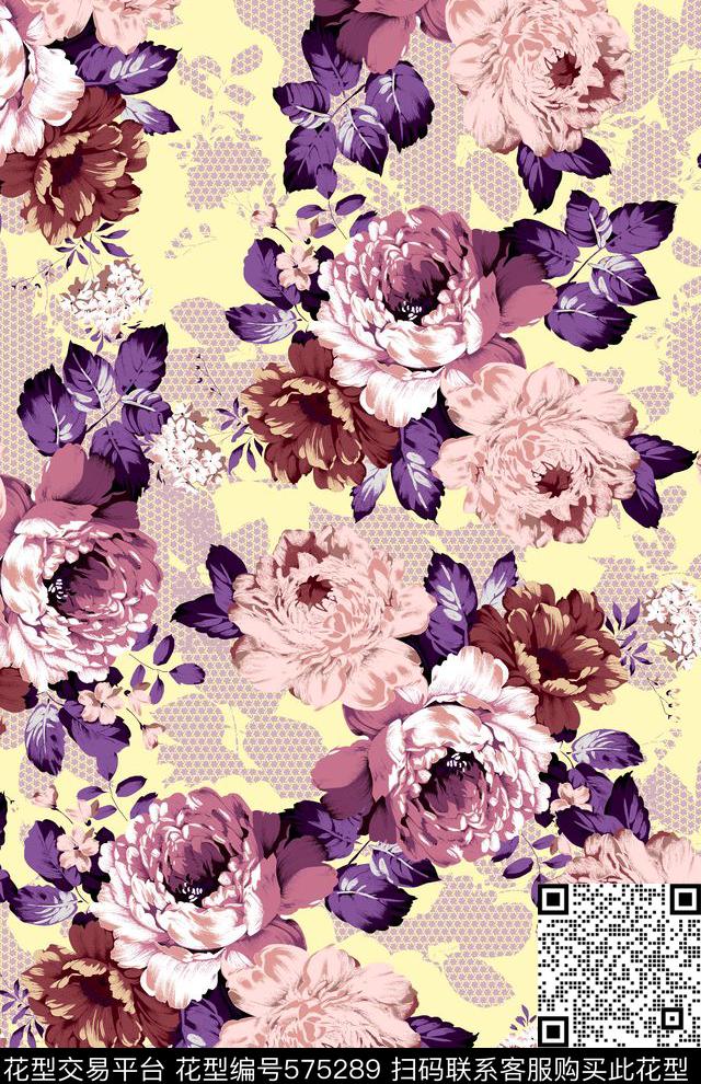 花卉原创手绘玫瑰花传统印花华亿平台下载（图片编号: 575289） - 瓦栏（Walan）