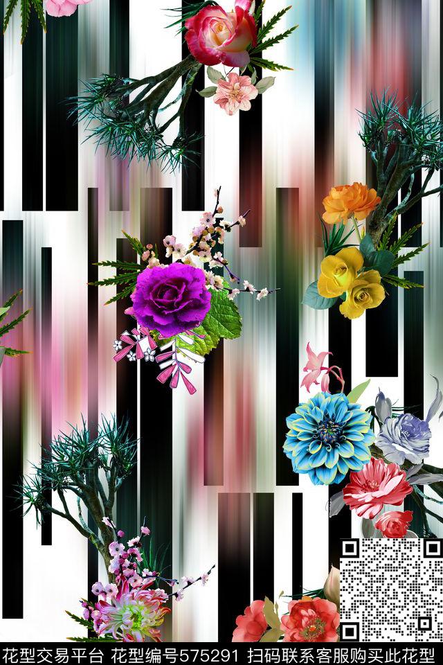 几何光晕花卉数码印花华亿平台下载（图片编号: 575291） - 瓦栏（Walan）
