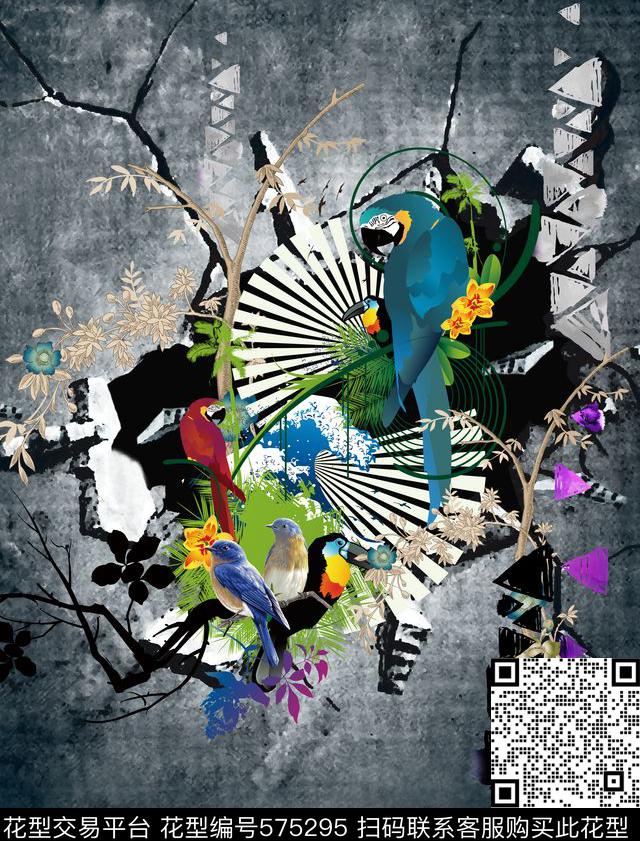 时尚地狱裂缝鹦鹉胸画定位女装流行时尚花卉数码印花华亿平台下载（图片编号: 575295） - 瓦栏（Walan）