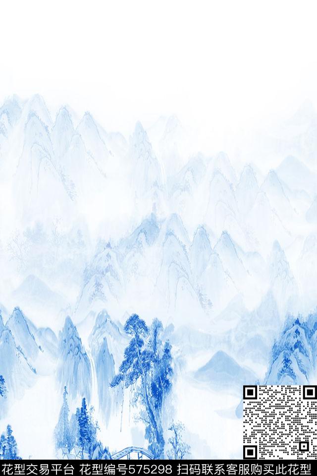 数码印花水墨风景民族数码印花华亿平台下载（图片编号: 575298） - 瓦栏（Walan）