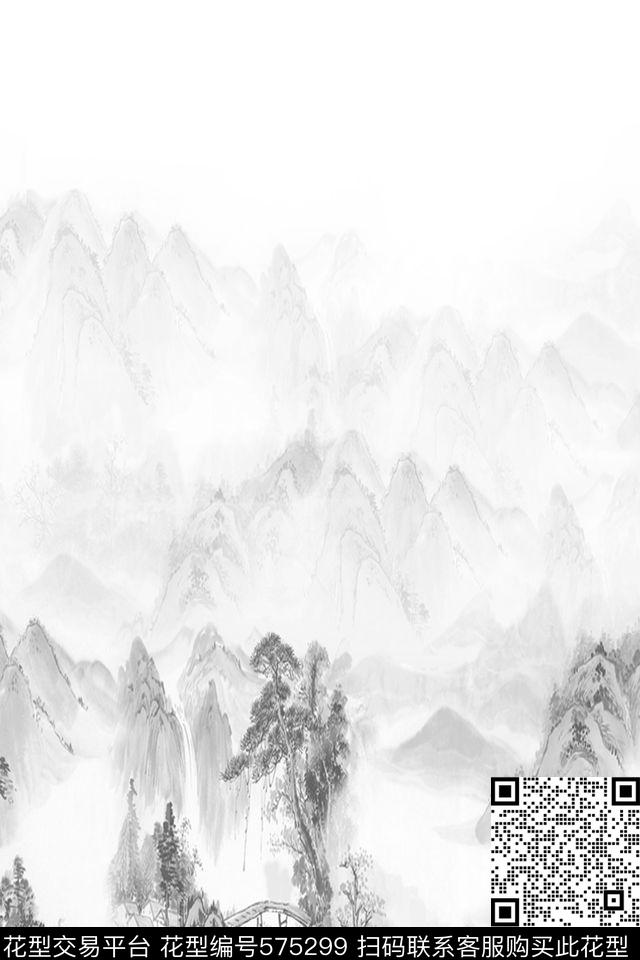 数码印花水墨风景民族数码印花华亿平台下载（图片编号: 575299） - 瓦栏（Walan）