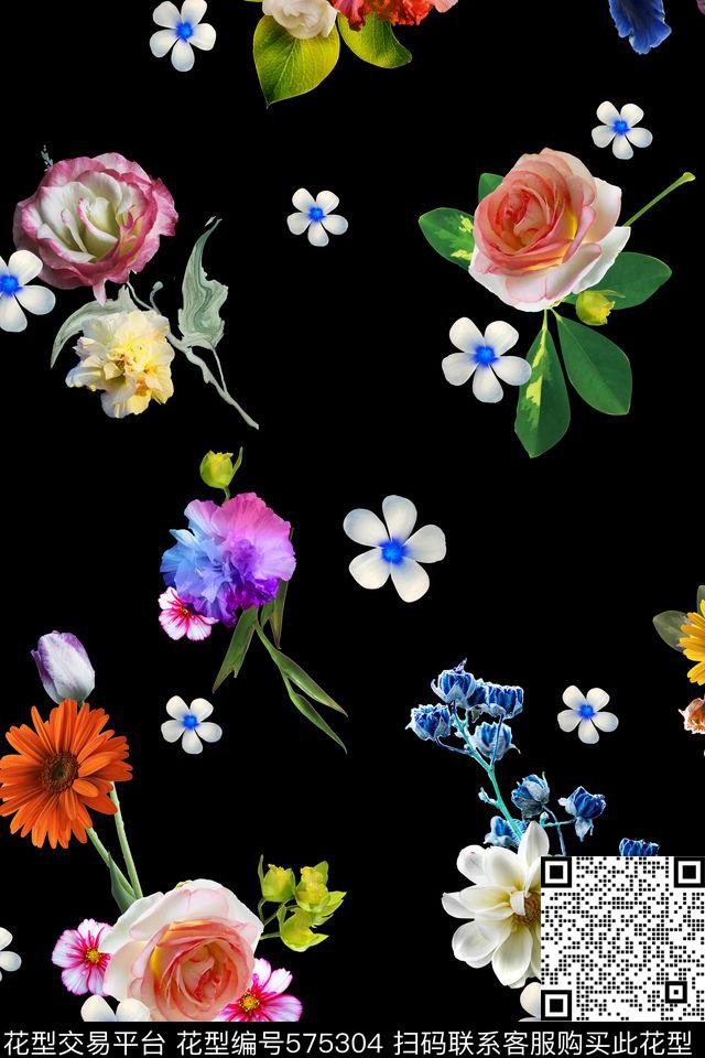 纯色底清新花卉数码印花华亿平台下载（图片编号: 575304） - 瓦栏（Walan）