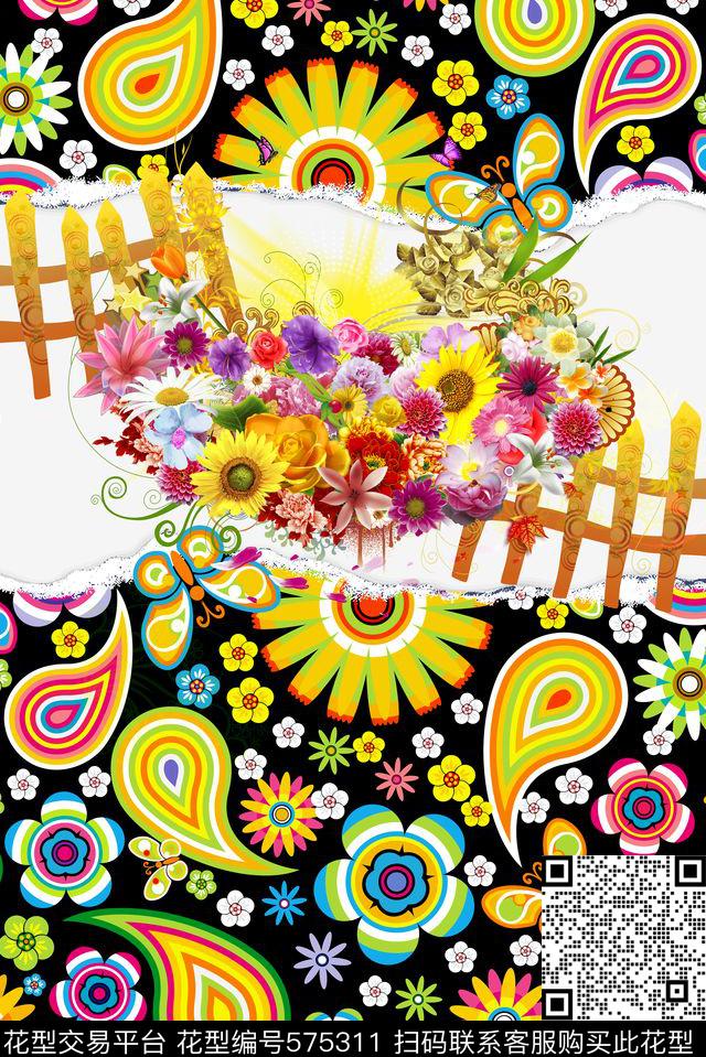 时尚女装民族风变形虫腰果定位华亿平台数码印花华亿平台下载（图片编号: 575311） - 瓦栏（Walan）