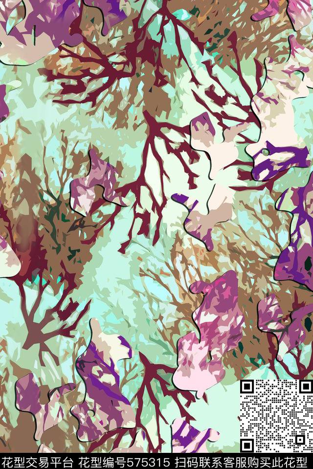 抽象写意树枝清新数码印花华亿平台下载（图片编号: 575315） - 瓦栏（Walan）