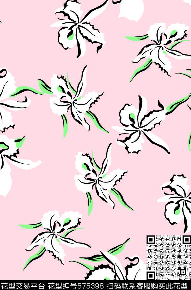 手绘花时尚纯色数码印花华亿平台下载（图片编号: 575398） - 瓦栏（Walan）