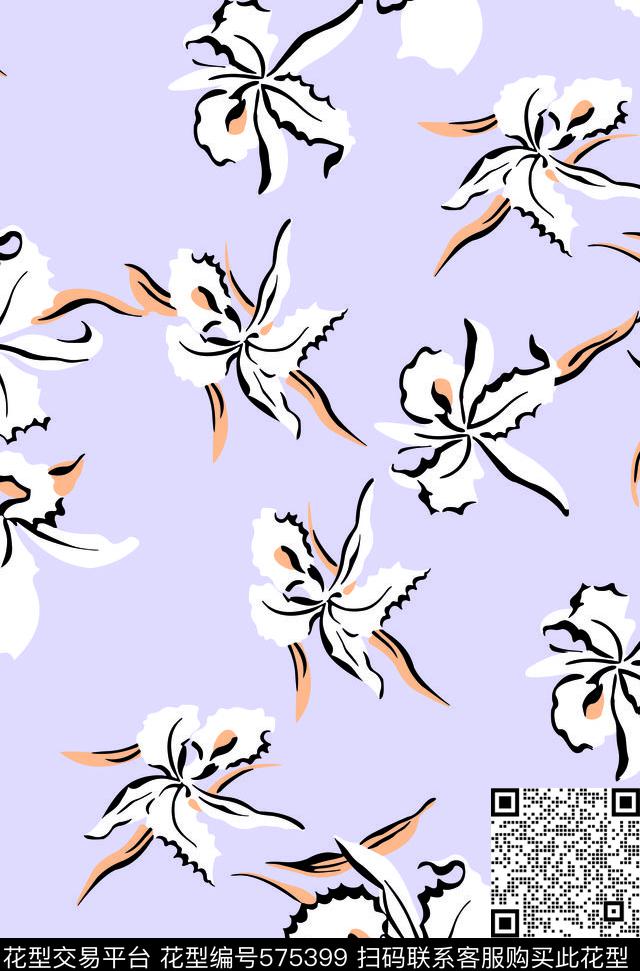 手绘花时尚纯色数码印花华亿平台下载（图片编号: 575399） - 瓦栏（Walan）