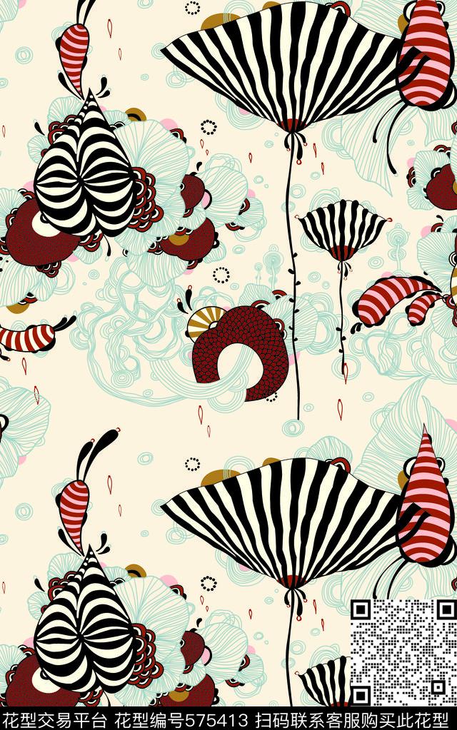 欧美卡通图案花卉传统印花华亿平台下载（图片编号: 575413） - 瓦栏（Walan）