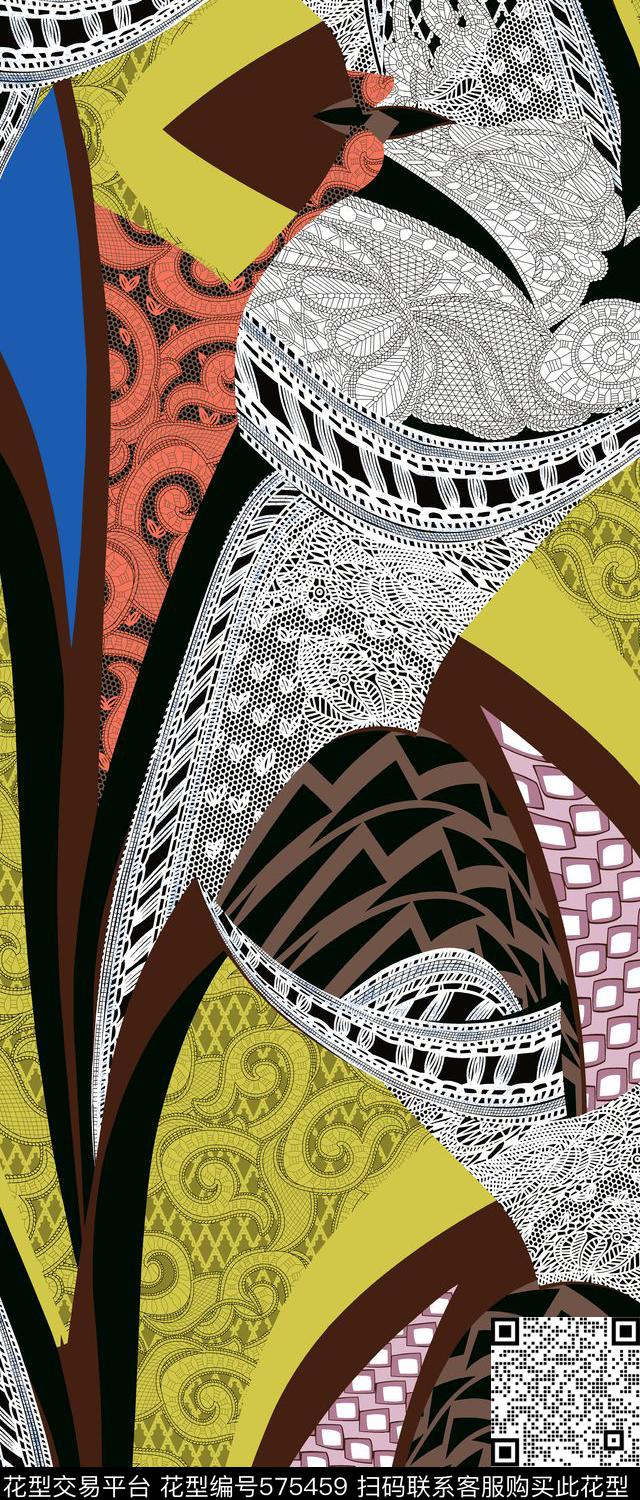 服装面料复古几何传统印花华亿平台下载（图片编号: 575459） - 瓦栏（Walan）