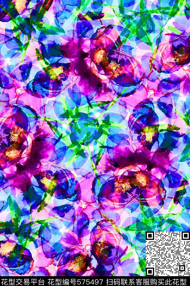 长裙大花卉女装数码印花华亿平台下载（图片编号: 575497） - 瓦栏（Walan）