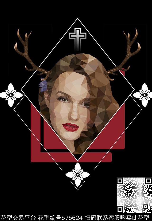 女王风鹿角几何数码印花华亿平台下载（图片编号: 575624） - 瓦栏（Walan）