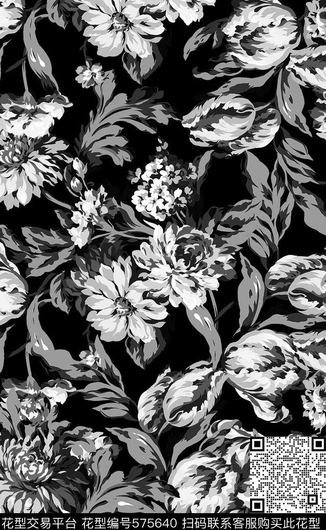 欧美流行清新花卉数码印花数码印花华亿平台下载（图片编号: 575640） - 瓦栏（Walan）