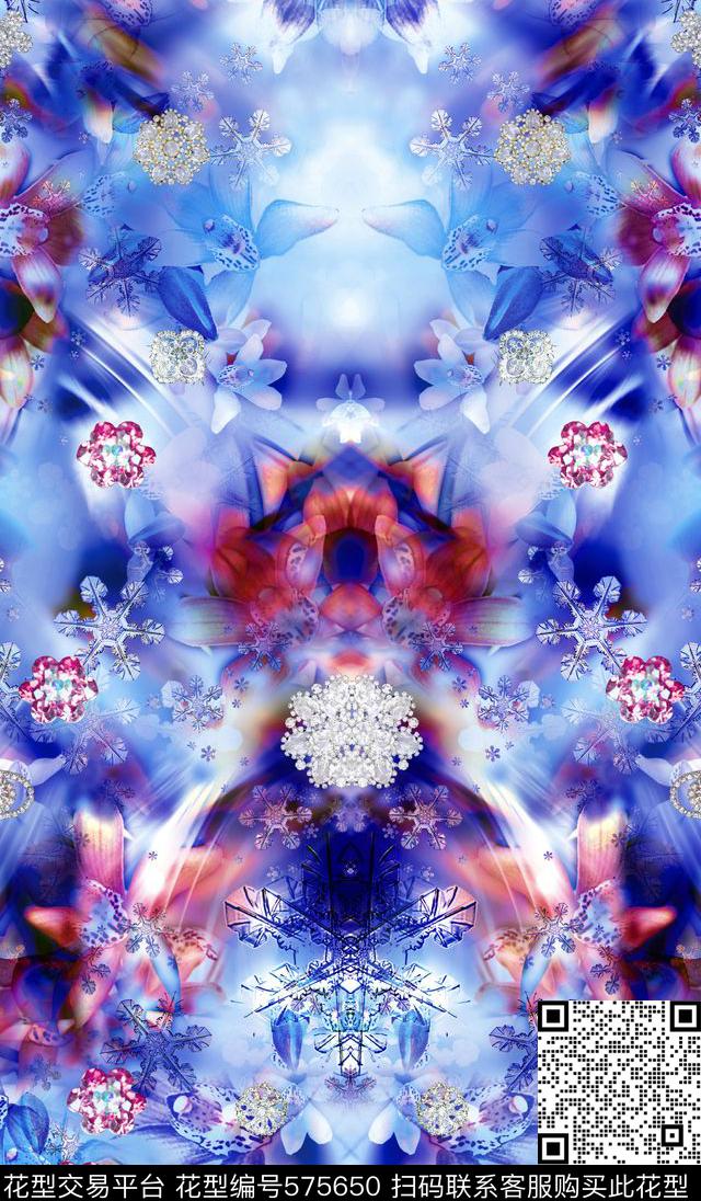 潮流时尚花卉流行时尚炫彩珠宝花卉组合旗袍裙装服装丝巾家纺华亿平台数码印花华亿平台下载（图片编号: 575650） - 瓦栏（Walan）