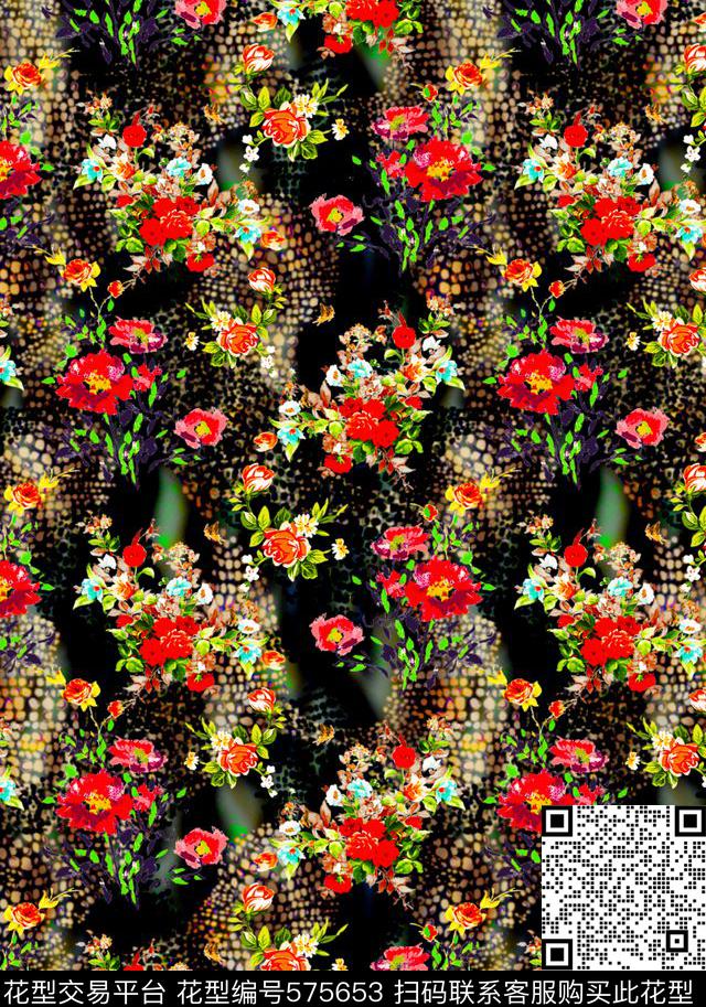 潮流时尚花卉动物纹数码印花华亿平台下载（图片编号: 575653） - 瓦栏（Walan）