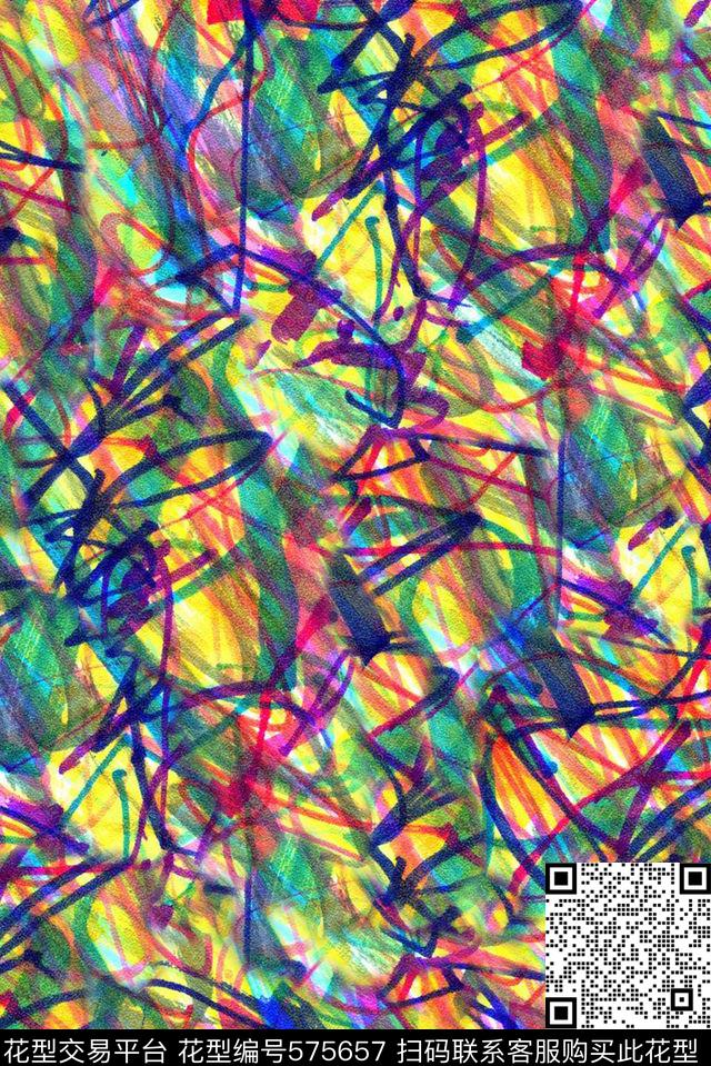 时尚大牌欧美风格油画彩色线条数码印花华亿平台下载（图片编号: 575657） - 瓦栏（Walan）