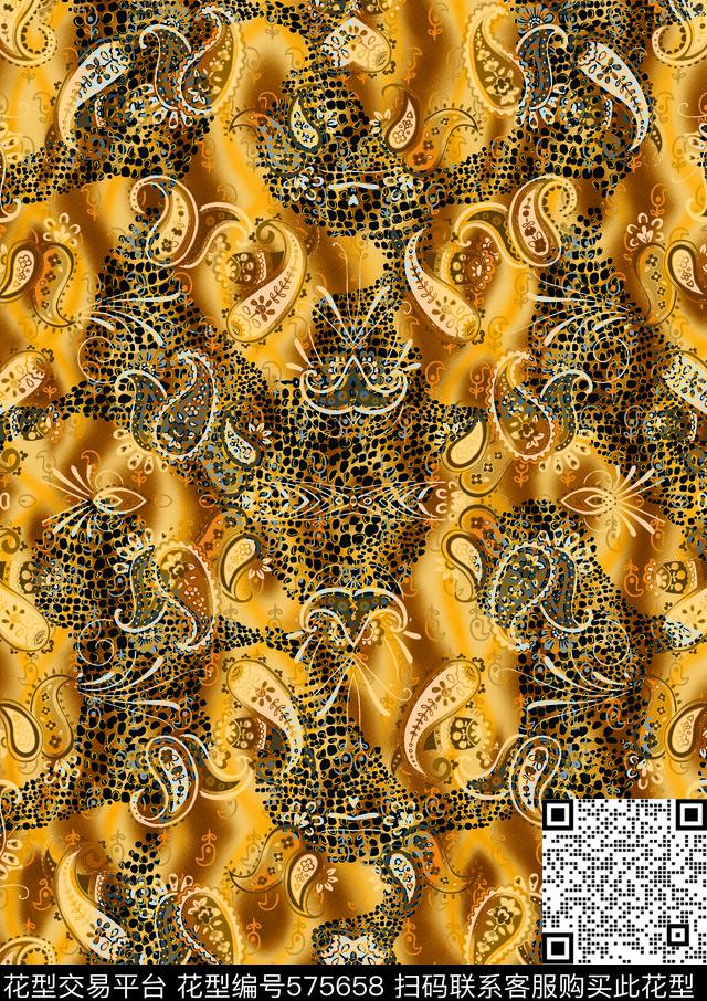 民族风波西米亚风火腿花火腿花佩兹利纹样豹纹组合华亿平台数码印花华亿平台下载（图片编号: 575658） - 瓦栏（Walan）