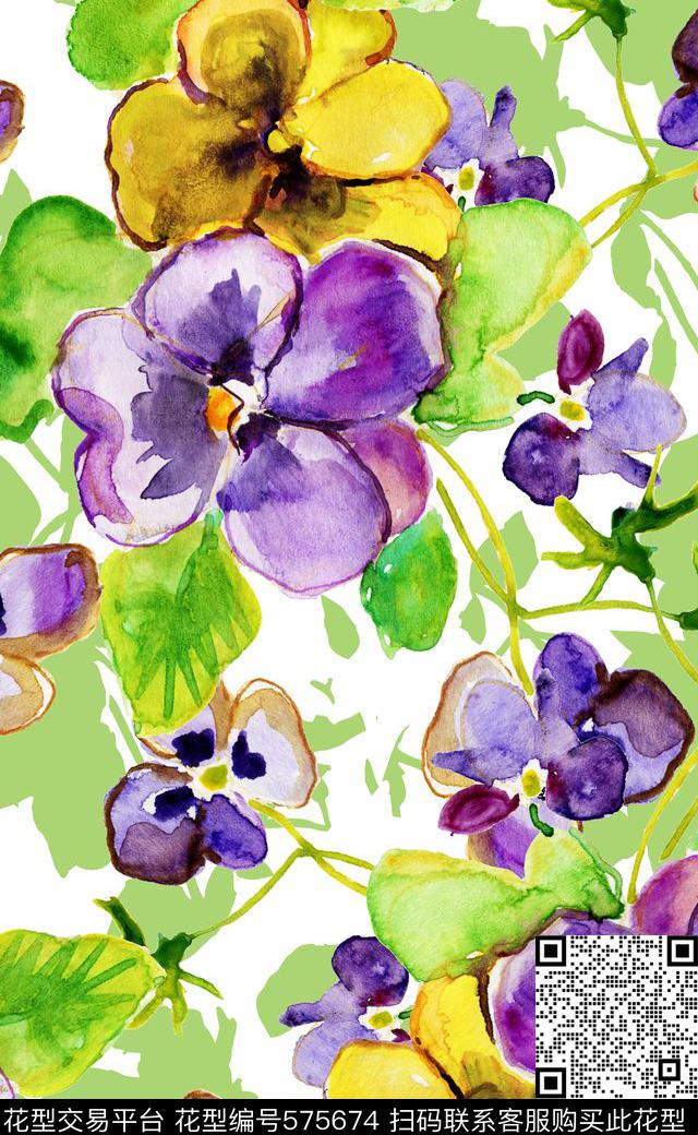 水彩画女装连衣裙数码印花数码印花华亿平台下载（图片编号: 575674） - 瓦栏（Walan）