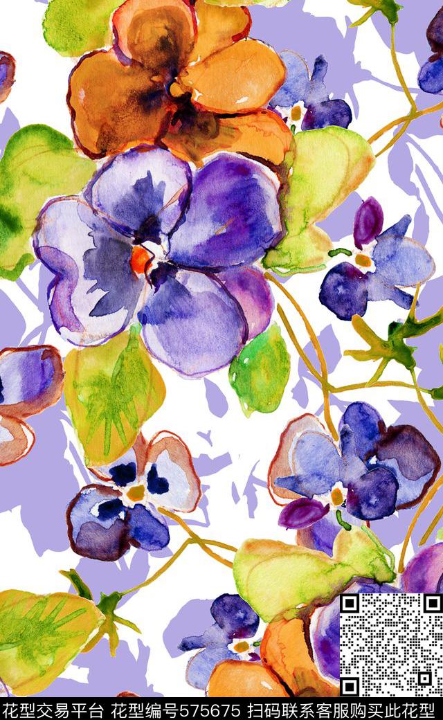 水彩画女装连衣裙数码印花数码印花华亿平台下载（图片编号: 575675） - 瓦栏（Walan）