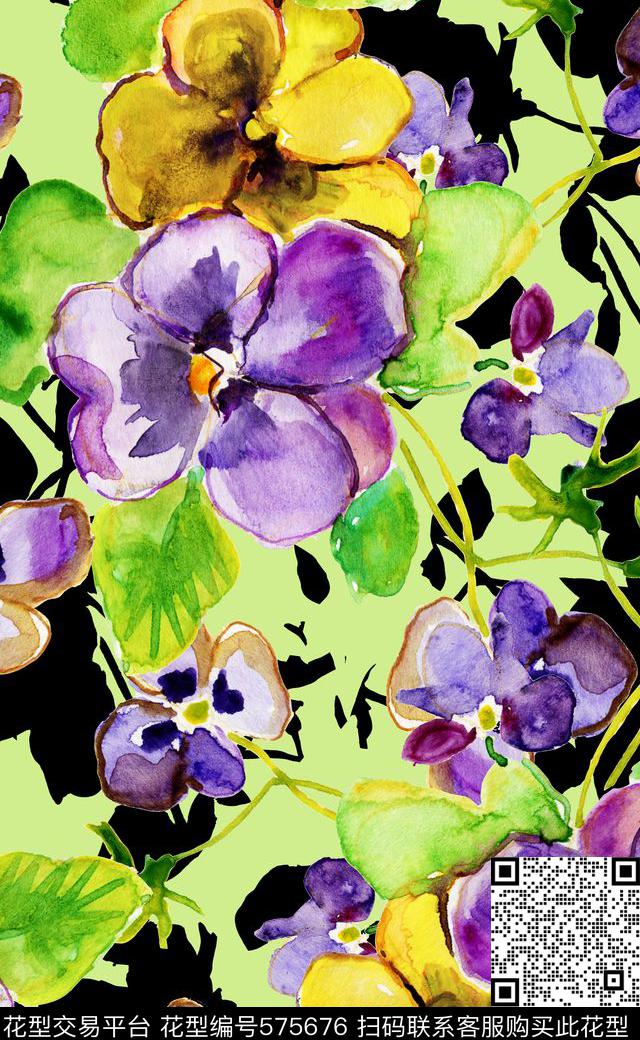 水彩画女装连衣裙数码印花数码印花华亿平台下载（图片编号: 575676） - 瓦栏（Walan）