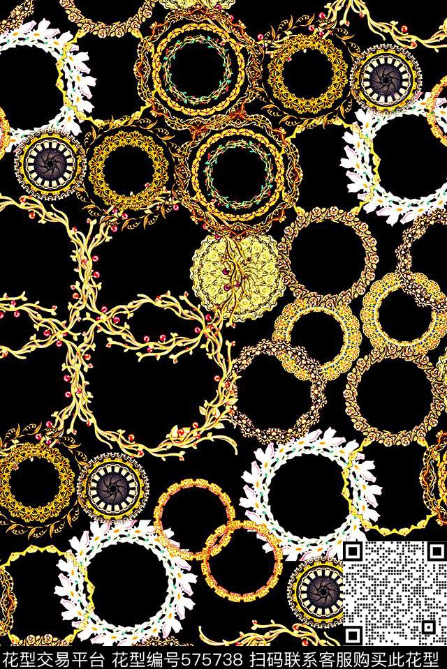 时尚大牌欧美风格金属花圈女装印花数码印花华亿平台下载（图片编号: 575738） - 瓦栏（Walan）