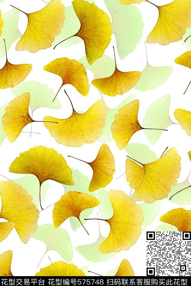 时尚银杏叶数码印花华亿平台下载（图片编号: 575748） - 瓦栏（Walan）