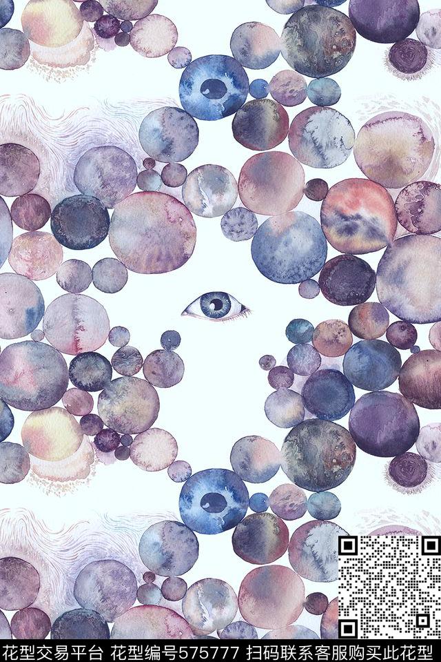 时尚大牌欧美风格手绘抽象数码印花华亿平台下载（图片编号: 575777） - 瓦栏（Walan）