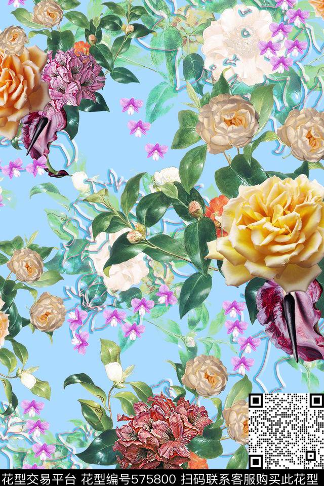女装复古花卉Airgarden---时尚花卉数码印花华亿平台下载（图片编号: 575800） - 瓦栏（Walan）