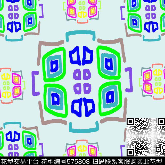 几何图案时尚清新手绘蝶意向数码印花华亿平台下载（图片编号: 575808） - 瓦栏（Walan）