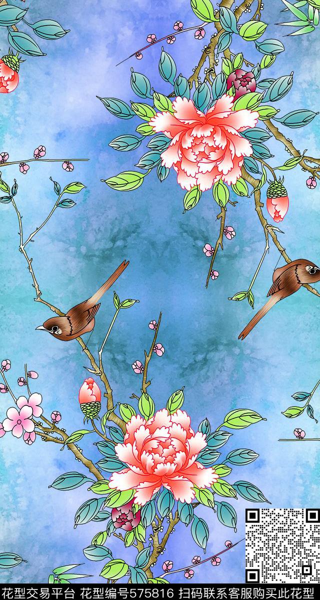 抽象大牌中国风数码印花华亿平台下载（图片编号: 575816） - 瓦栏（Walan）