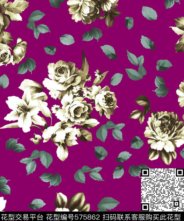 流行时尚花i卉数码印花华亿平台下载（图片编号: 575862） - 瓦栏（Walan）