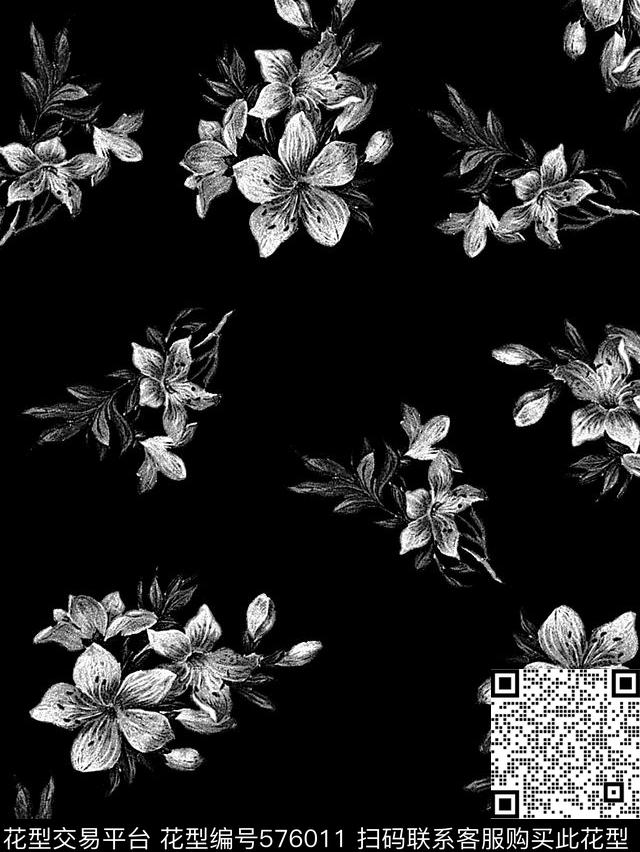 时尚潮流大牌经典黑白花数码印花华亿平台下载（图片编号: 576011） - 瓦栏（Walan）