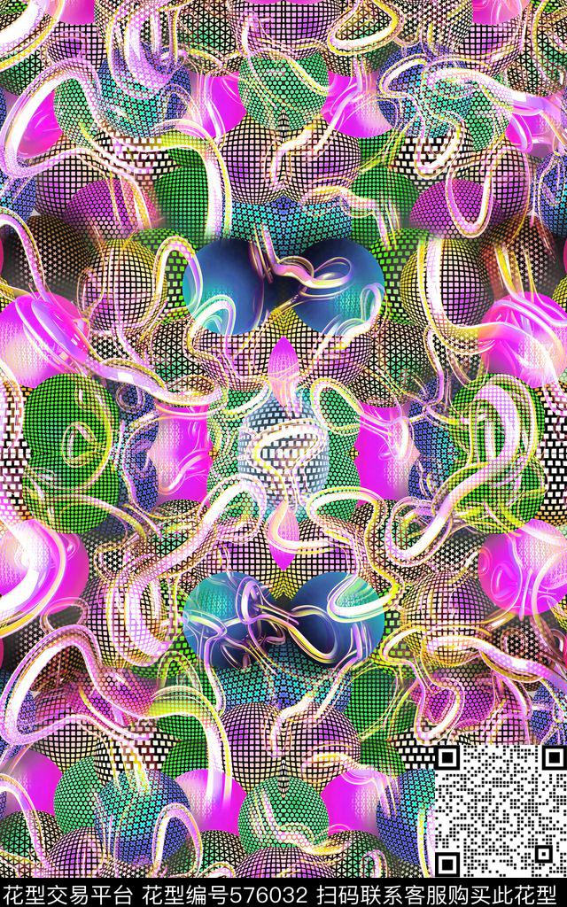 抽象炫彩3D球数码印花华亿平台下载（图片编号: 576032） - 瓦栏（Walan）