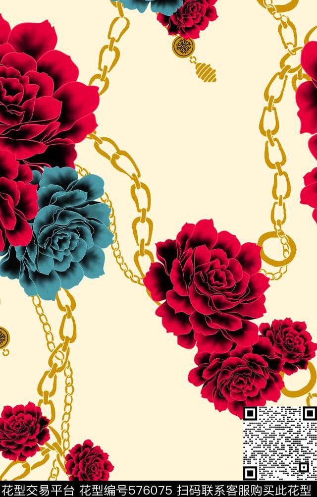 牡丹链子乔木南音-花卉数码印花华亿平台下载（图片编号: 576075） - 瓦栏（Walan）