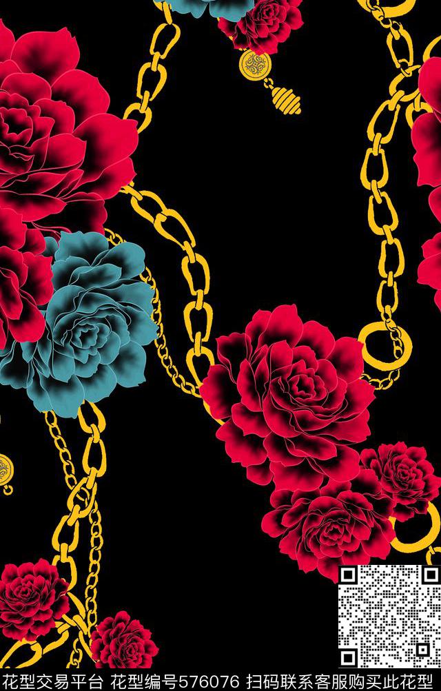 牡丹链子乔木南音-花卉数码印花华亿平台下载（图片编号: 576076） - 瓦栏（Walan）