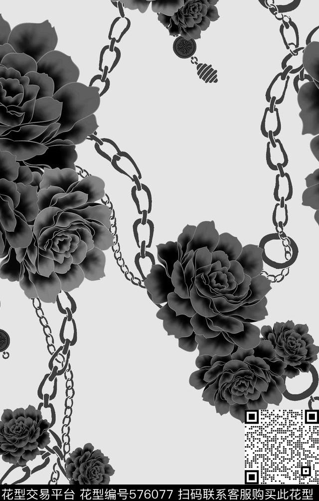 牡丹链子乔木南音-花卉数码印花华亿平台下载（图片编号: 576077） - 瓦栏（Walan）