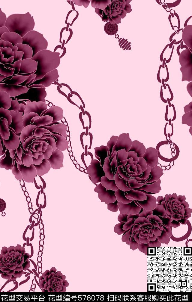牡丹链子乔木南音-花卉数码印花华亿平台下载（图片编号: 576078） - 瓦栏（Walan）