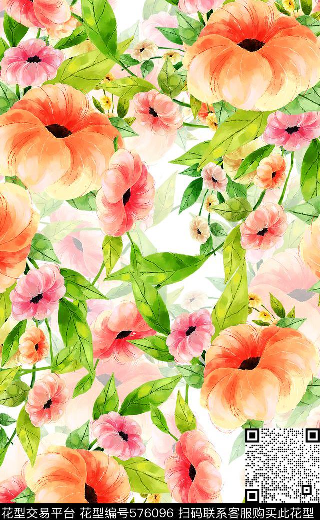 水彩数码印花女装连衣裙数码印花华亿平台下载（图片编号: 576096） - 瓦栏（Walan）