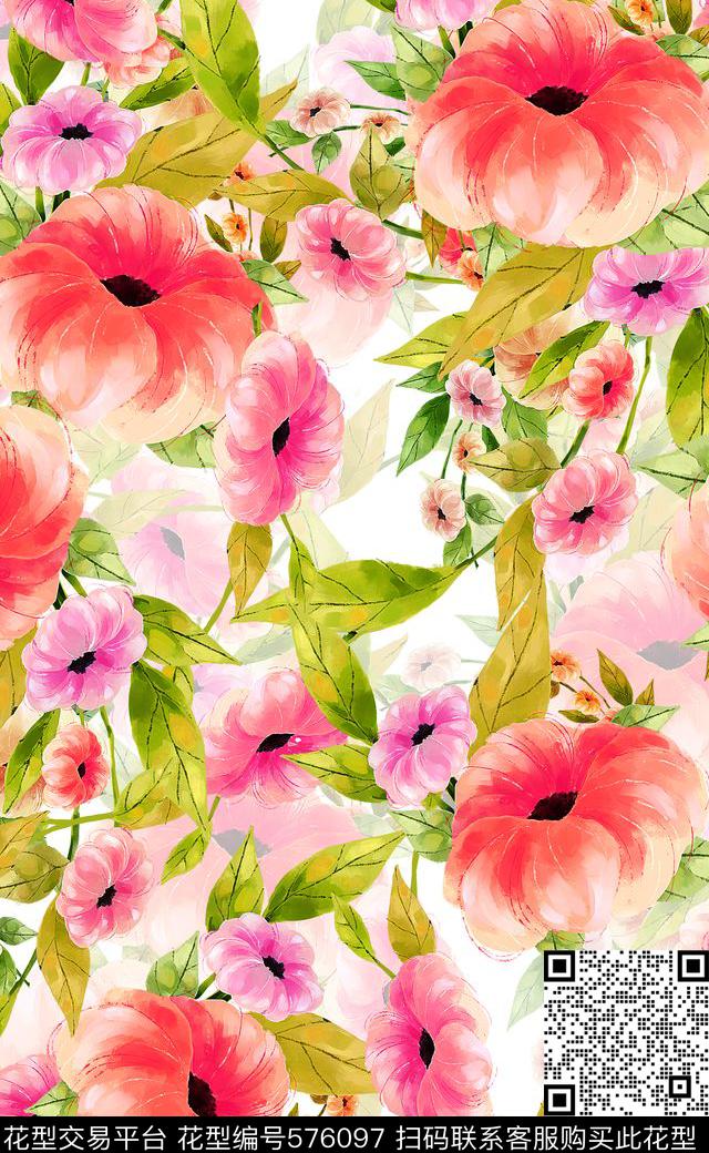 水彩数码印花女装连衣裙数码印花华亿平台下载（图片编号: 576097） - 瓦栏（Walan）