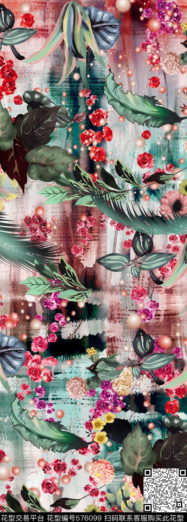 热带阔叶植物数码印花华亿平台下载（图片编号: 576099） - 瓦栏（Walan）