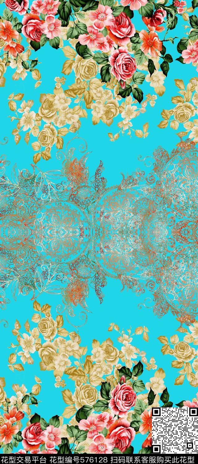 传统印花花卉蕾丝纹样双边定位印花传统印花华亿平台下载（图片编号: 576128） - 瓦栏（Walan）