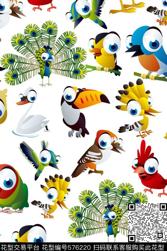 流行时尚大眼萌各种3D鸟动物华亿平台动物纹可爱卡通传统印花华亿平台下载（图片编号: 576220） - 瓦栏（Walan）