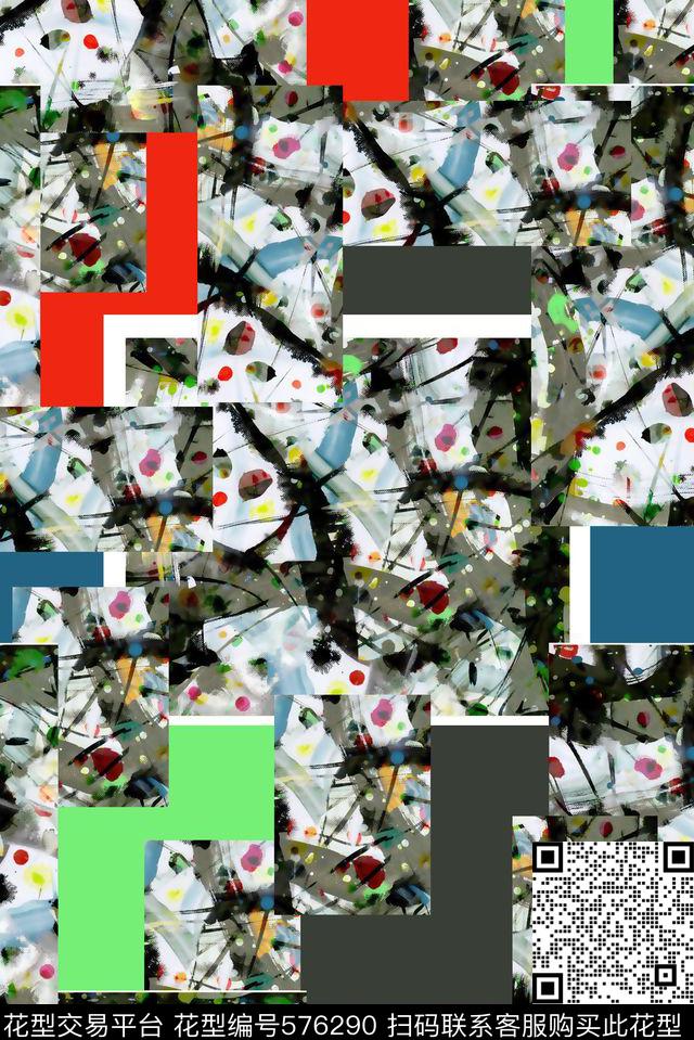 几何方格手绘方格抽象数码印花华亿平台下载（图片编号: 576290） - 瓦栏（Walan）