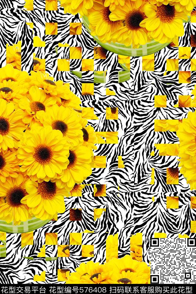 雏菊花朵花卉数码印花华亿平台下载（图片编号: 576408） - 瓦栏（Walan）